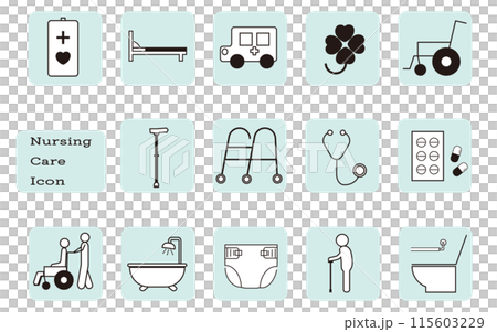 護理和醫療簡單圖示設定老人高級 護理和醫療簡單圖示設定老人高級 115603229