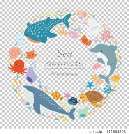 Sea creature wreath illustration 115603298