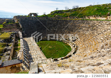 Remains of Roman theatre in ancient settlement of Aphrodisias, Turkey Remains of Roman theatre in ancient settlement of Aphrodisias, Turkey 115603551