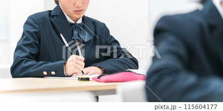 塾・学校の教室で勉強する小学生・中学生・高校生の女の子 115604177