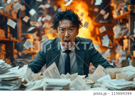 書類に埋もれる男性8　AI生成画像 115604394
