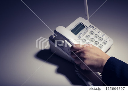 固定電話をかける女性の手元 固定電話をかける女性の手元 115604897