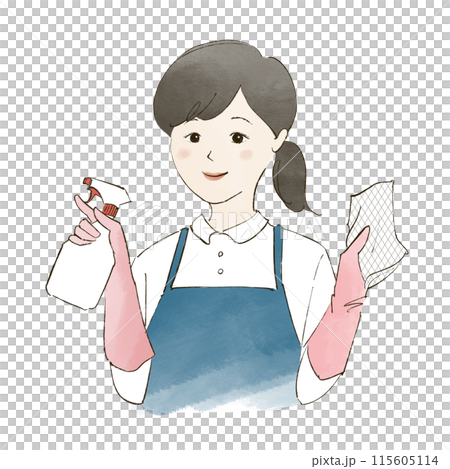 Woman holding a rag and detergent Woman holding a rag and detergent 115605114