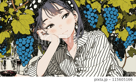 ワインを飲んでいる若い女性：ワイナリーのレストランで
