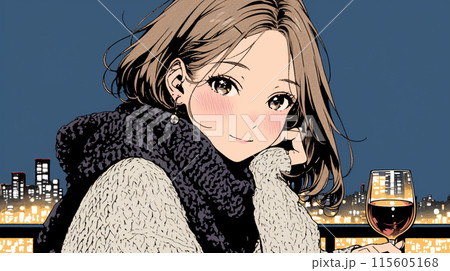 ワインを飲んでいる若い女性：