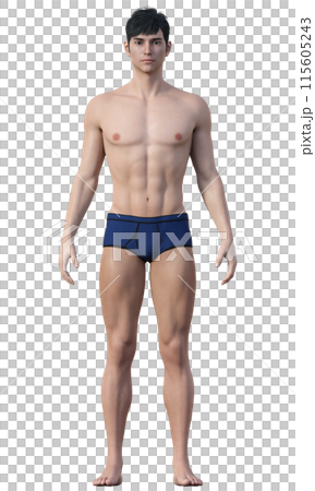 Body fat percentage 12% Illustration of a thin male Japanese 3D model full body front 115605243