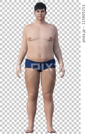 Body fat percentage 35% Illustration of an overweight and obese man Japanese 3D model full body front 115605253