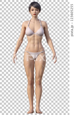 体脂肪率20% 痩せた体型の女性のイラスト 日本人3Dモデルの全身正面 体脂肪率20% 痩せた体型の女性のイラスト 日本人3Dモデルの全身正面 115605255