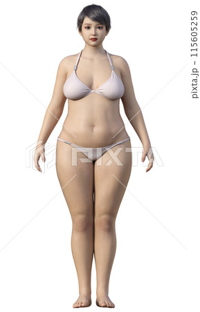 体脂肪率40% ぽっちゃり体型でやや肥満気味の女性のイラスト 日本人3Dモデルの全身正面 体脂肪率40% ぽっちゃり体型でやや肥満気味の女性のイラスト 日本人3Dモデルの全身正面 115605259