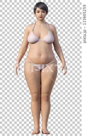 Body fat percentage 40% Illustration of a chubby and slightly obese woman Japanese 3D model full body front 115605259