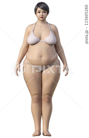体脂肪率45% 太り過ぎで肥満体型の女性のイラスト 日本人3Dモデルの全身正面 体脂肪率45% 太り過ぎで肥満体型の女性のイラスト 日本人3Dモデルの全身正面 115605260