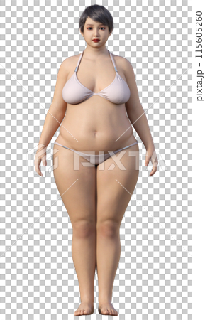 体脂肪率45% 太り過ぎで肥満体型の女性のイラスト 日本人3Dモデルの全身正面 体脂肪率45% 太り過ぎで肥満体型の女性のイラスト 日本人3Dモデルの全身正面 115605260