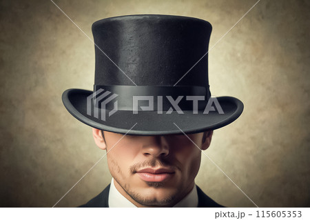 シルクハットをかぶっている男性 マジシャンのイラスト素材 [115605353