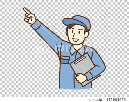 A man wearing work clothes (pointing) 115605676