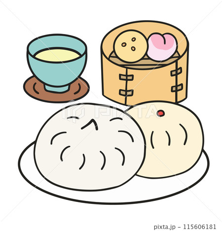 中華点心セット　線画イラスト 115606181