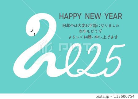 2025年　白いヘビのイラストのおしゃれな年賀状　巳年　 115606754