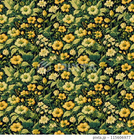 シームレス素材　繰り返し可能な黄色い花柄イラストテクスチャ 115606977