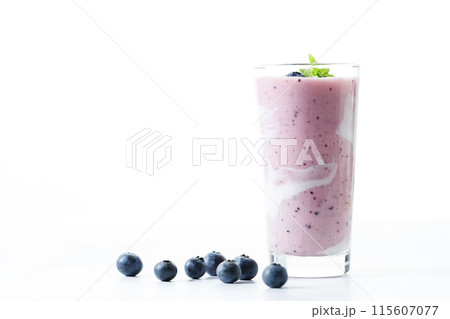 Blueberry smoothie with yogurt in a glass. 115607077