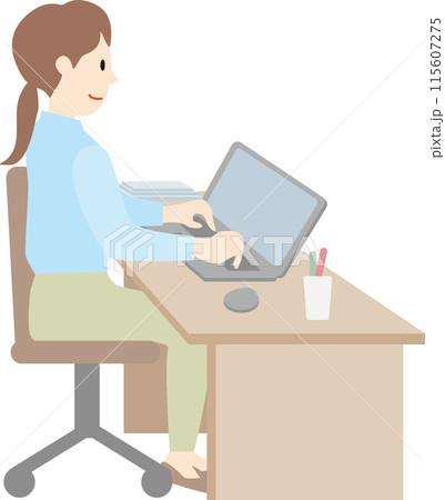 パソコンを操作する女性のイラスト パソコンを操作する女性のイラスト 115607275
