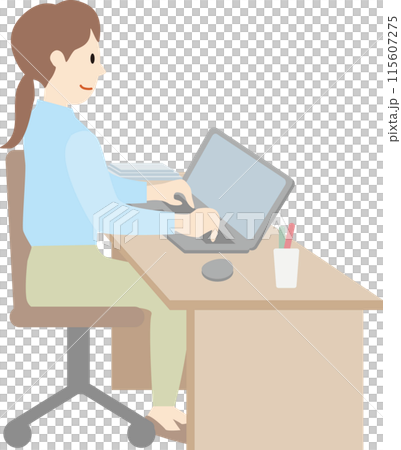 パソコンを操作する女性のイラスト パソコンを操作する女性のイラスト 115607275