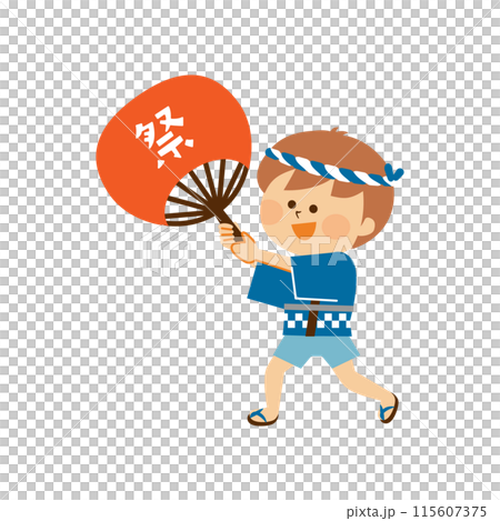 夏季節日，盂蘭盆舞，戴著快樂帽子的孩子的插圖 115607375