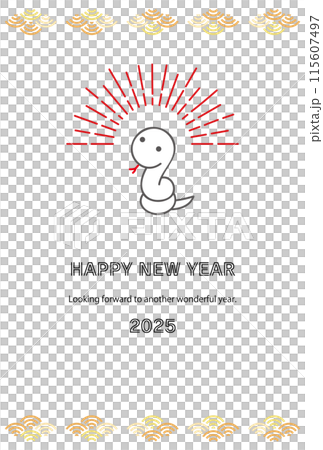 New Year's card with cute snake, sunburst and Seigaiha 115607497