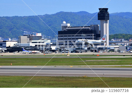 大阪国際空港　ANA　ボンバルディア　DHC8-Q400 プロペラ機　離陸態勢　スカイパーク 115607716