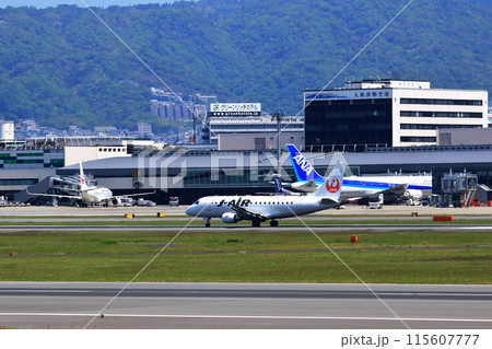 大阪国際空港　JAL　飛行機　着陸態勢　スカイパーク 115607777