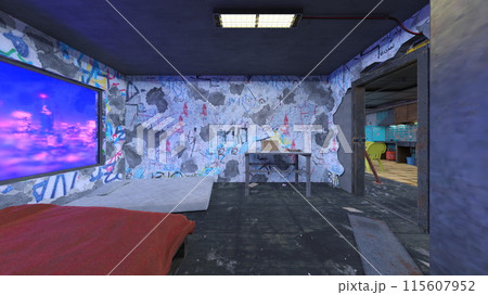 廃墟の荒れた室内 115607952