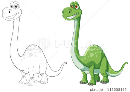Happy Cartoon Dinosaur Duo 115608125
