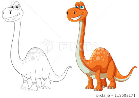 Colorful and Outline Dinosaur Illustration 115608171