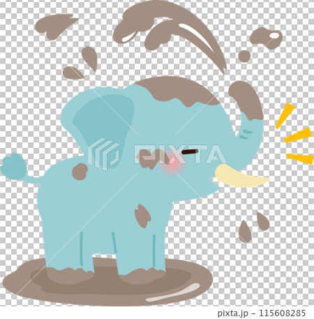 Deformed illustration of an elephant bathing in mud 115608285
