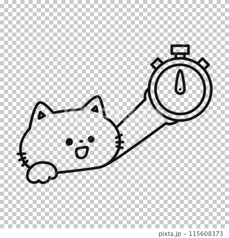 タイマーを持ったかわいい猫・線画 115608373