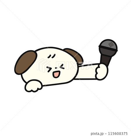 マイクを持ったかわいい犬・線画 115608375