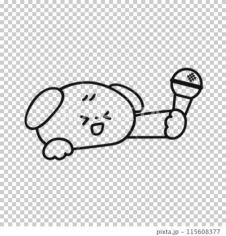 マイクを持ったかわいい犬・線画 115608377