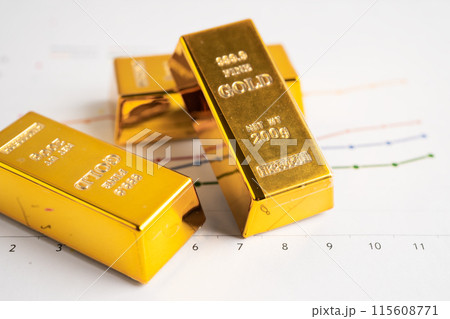 Gold bar on graph, economy finance exchange trade investment concept. Gold bar on graph, economy finance exchange trade investment concept. 115608771