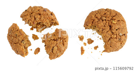 oatmeal cookies with flax, pumpkin and sunflower seeds with full depth of field. Top view. Flat lay oatmeal cookies with flax, pumpkin and sunflower seeds with full depth of field. Top view. Flat lay 115609792