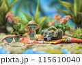 ミニチュアビーチピクニックシーン：夏の休暇と山の自然 115610040