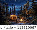 ミニチュアキャンプシーン：夜の山と焚き火のひととき 115610067
