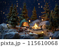 ミニチュアキャンプシーン：夜の山と焚き火のひととき 115610068