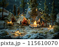 ミニチュアキャンプシーン：夜の山と焚き火のひととき 115610070