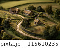 ミニチュア田園風景模型：静かな農村の美しさ 115610235