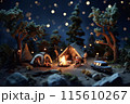 ミニチュアキャンプシーン：夜の山と焚き火のひととき 115610267