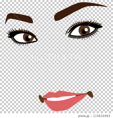 Illustration of a woman's face with various expressions without outlines, light makeup version 15. Parts model illustration. Illustration of a woman's face with various expressions without outlines, light makeup version 15. Parts model illustration. 115610363