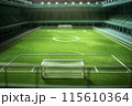 ミニチュアサッカー場模型：芝のフィールドとスタジアム 115610364