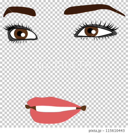 沒有輪廓的各種表情的女性臉部插畫,淡妝版26。零件模型圖。 沒有輪廓的各種表情的女性臉部插畫,淡妝版26。零件模型圖。 115610443