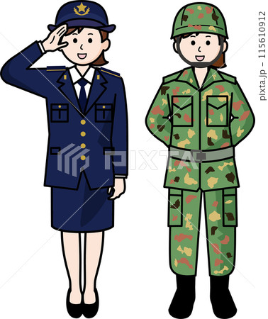 自衛隊　常装と作業服装の女性 115610912