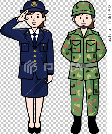 自衛隊　常装と作業服装の女性 115610912