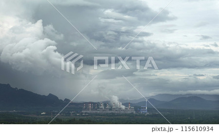The pipe cooling tower emits an industrial white steam, creating a conceptual environment The pipe cooling tower emits an industrial white steam, creating a conceptual environment 115610934