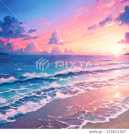 最終値下げ中！　夕焼けの海　コピック　原画　イラスト 夕焼けの海 コピック 原画 イラスト 海と空の幻想的な夕焼け｜イラスト・